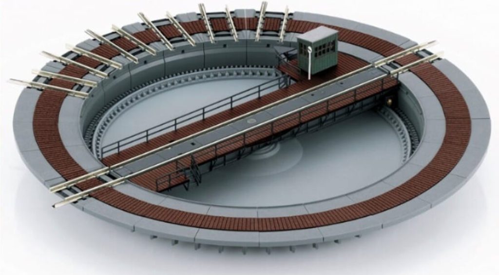 Crane rail track with turntable system for overhead and gantry cranes