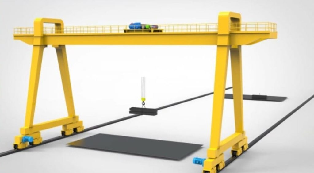 Gantry crane standing on its own legs and running on floor rails