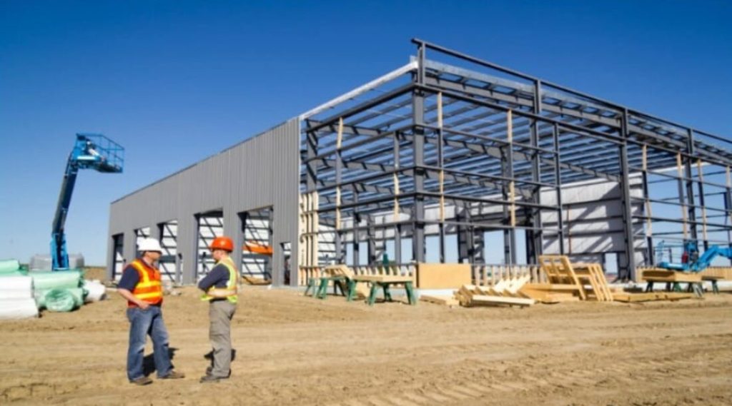 Industrial steel shed building fabricated and erected on site